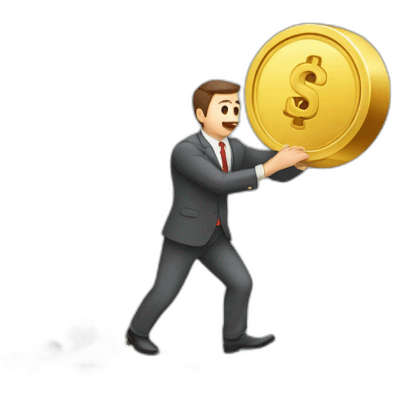 money trap concept, financial risk metaphor. businessman trying to reach a coin with a stone tied to his feet emoji