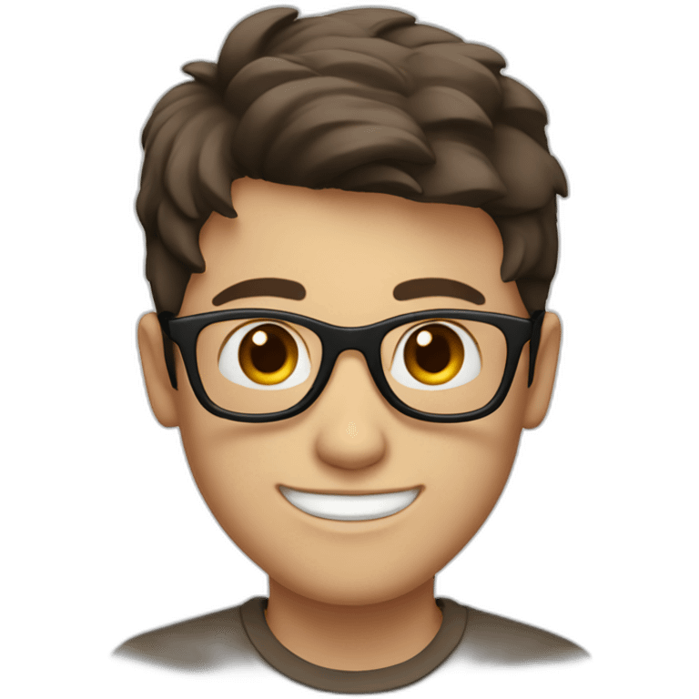 white boy with dark brown hair with circle brown glasses and a smile emoji