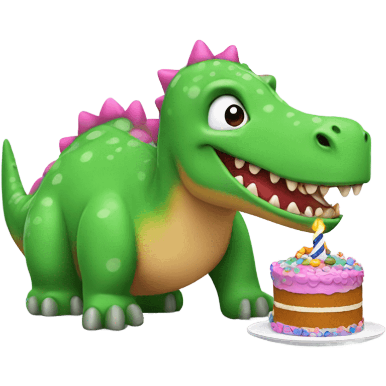 Dinosaur eating cake emoji