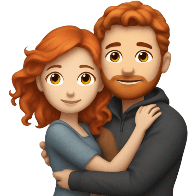 Redhead woman and brown haired man cuddling by the fireplace emoji