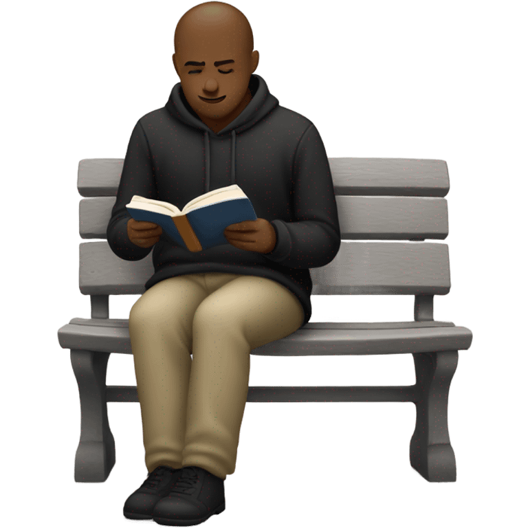 white person sitting on bench wearing black trousers  reading a book  emoji