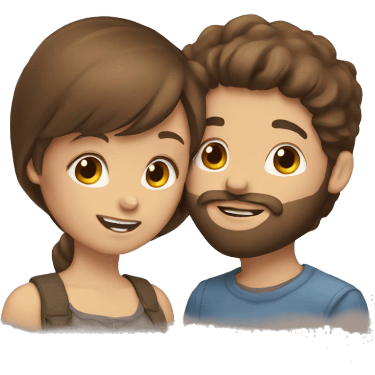 Brown haired girl with brown haired boy with beard kissing emoji