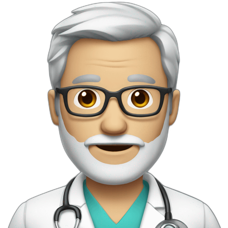 DOCTOR WITH WRINKLES, MAN, FULL GREY BEARD, GREY AND WHITE SHORT HAIR, DARK RED GLASSES emoji