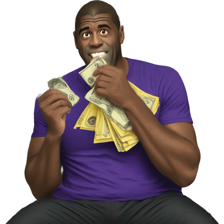 Magic Johnson eating a dollar bill emoji