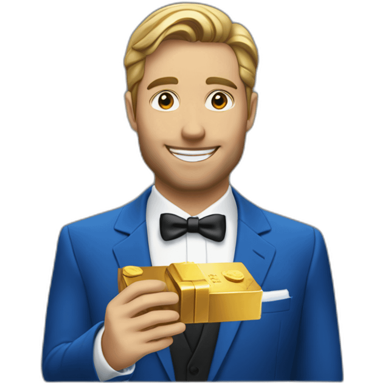 Posh-man-with-blue-suit-offering-goldbar emoji