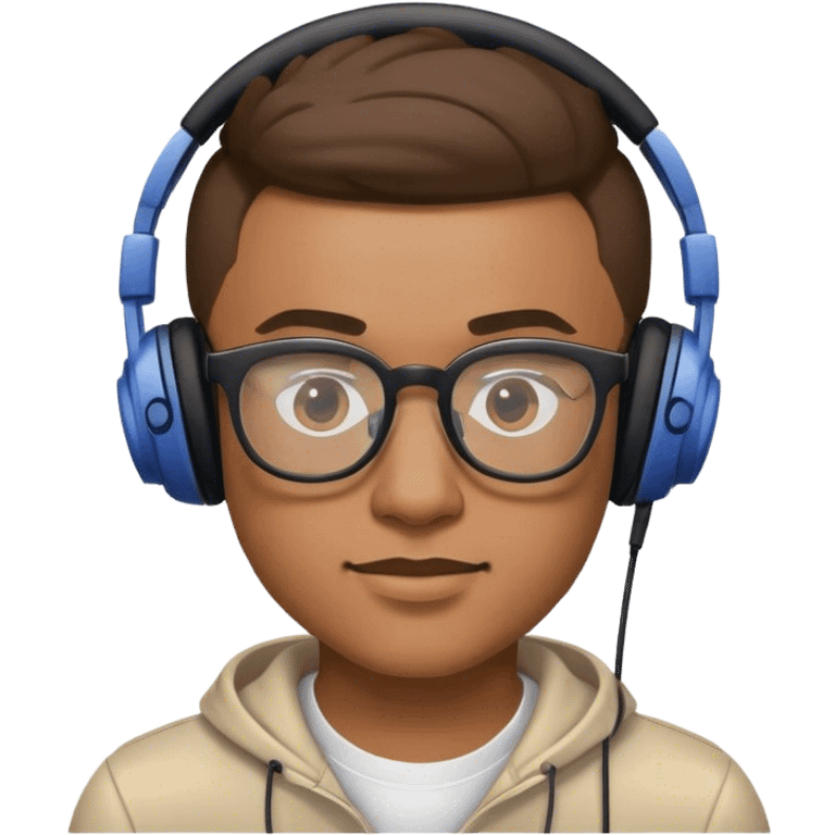 Muchacho guapo tez moreno claro  con lentes  con audífonos jugando playstation emoji