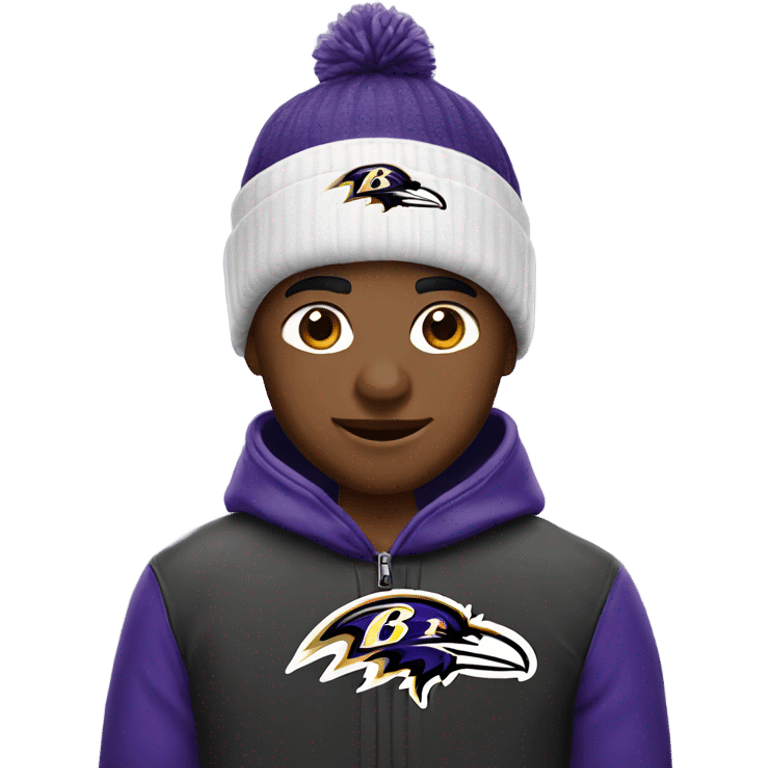 Boy wearing Baltimore Ravens winter hat emoji