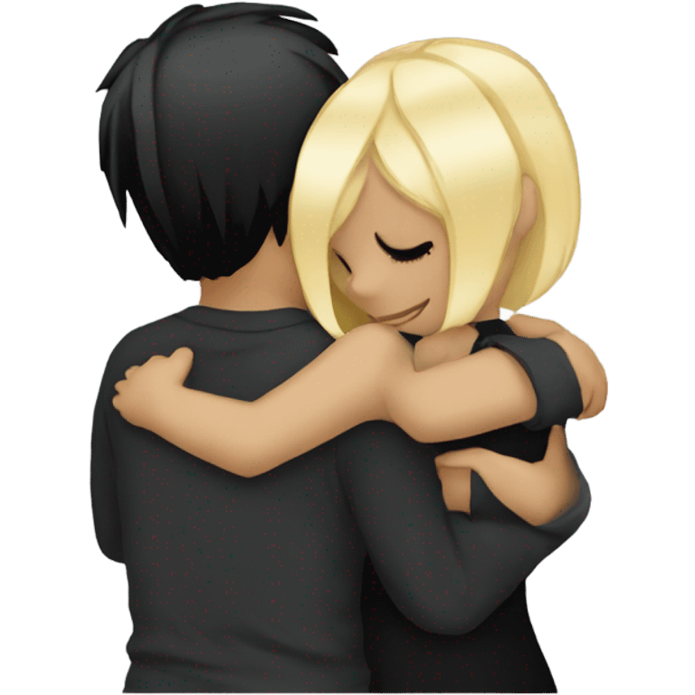 Emo couple hugging  guy with emo hair black hair girl with blonde hair emoji