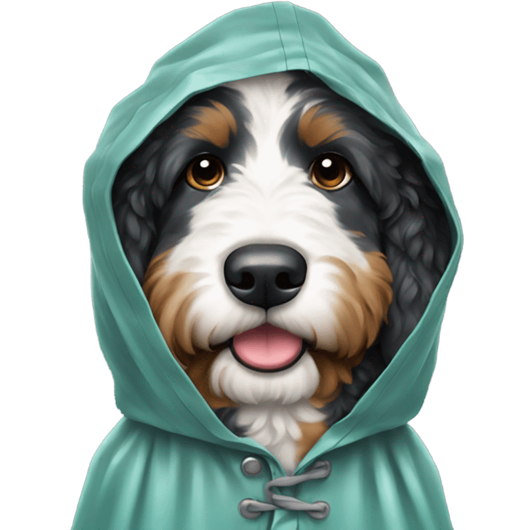 Bernedoodle wearing raincoat emoji