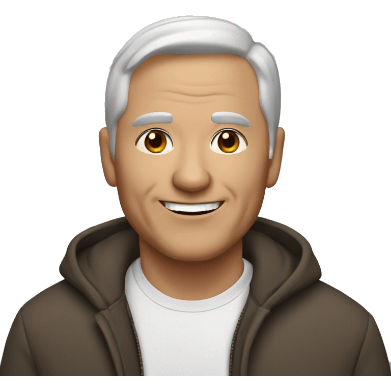 An older man with light skin, short dark brown  hair, a smiling face without a beard and fit emoji