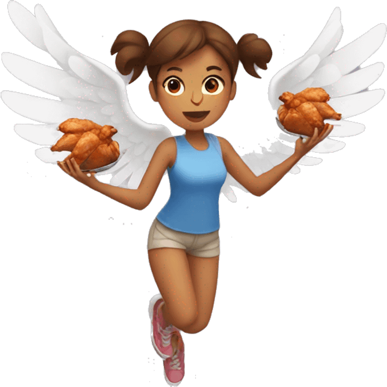 a girl flying with two bbq chicken wings on her back emoji