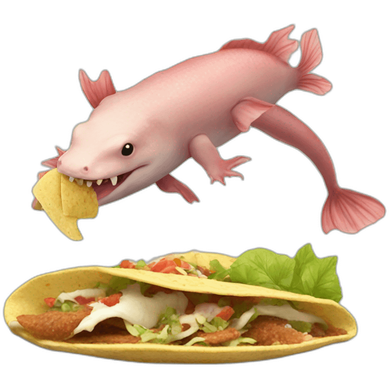 A axolotl eating a French tacos with a sea lion emoji