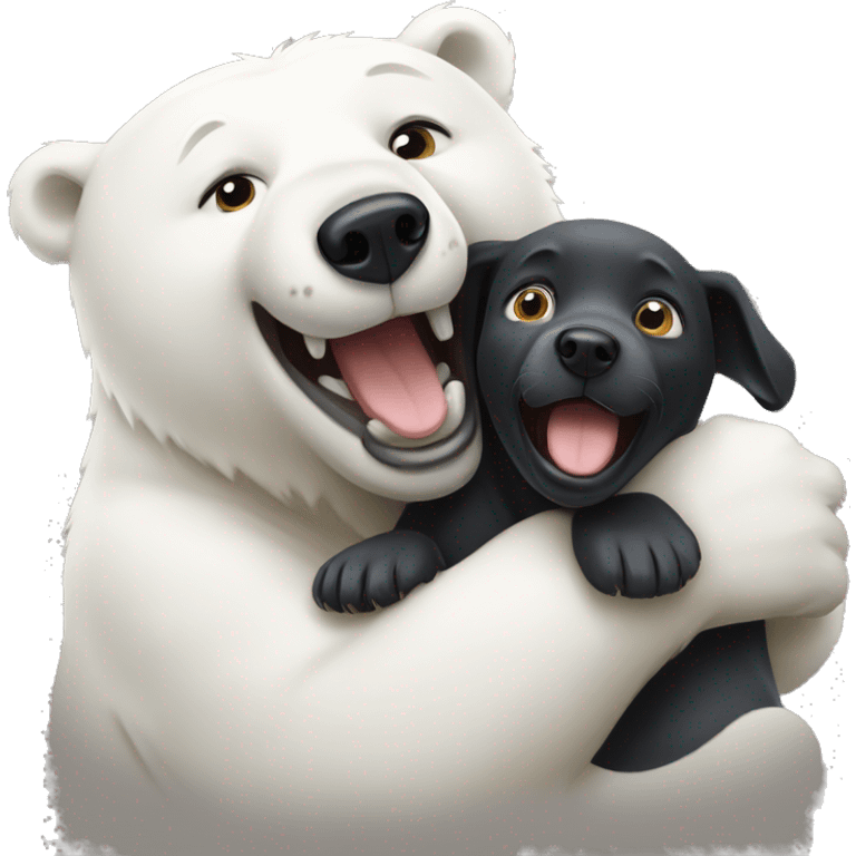 Happy polar bear tackling a black Labrador  emoji