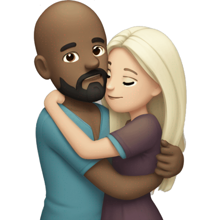 Bald boy with dark beard hugging a long dark hair girl emoji