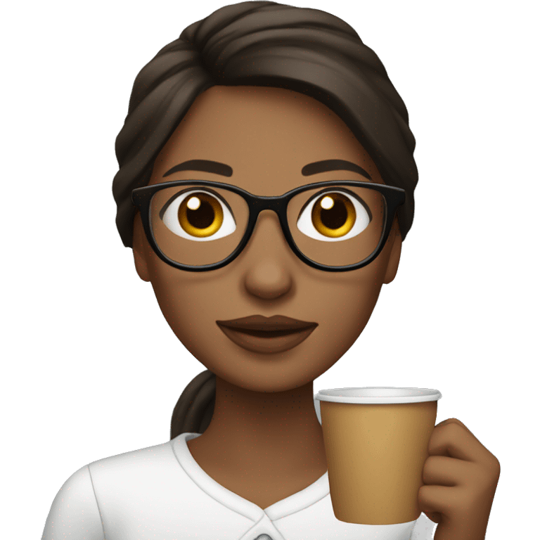 brunette with glasses, drinking coffee  emoji