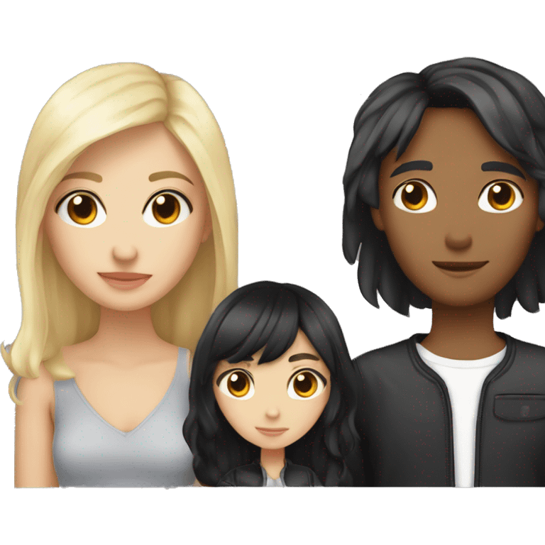 Friend group of a blond girl, a brunette girl, a girl with black hair, and a boy with black hair emoji