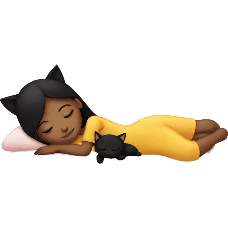 sleeping girl with her black cat emoji