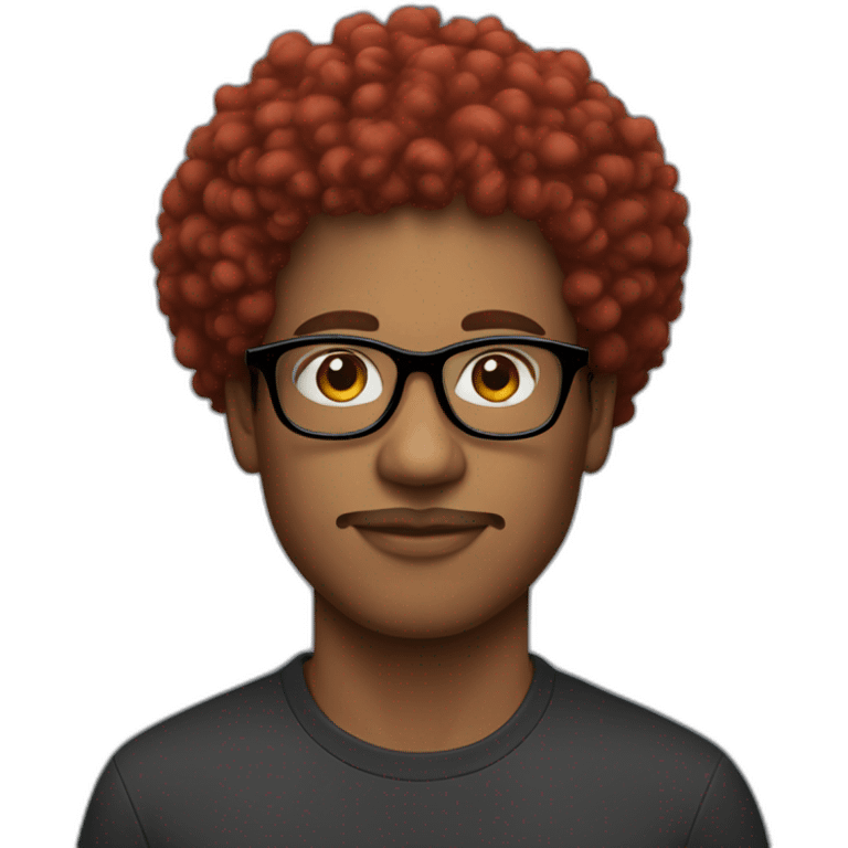 mixed colored skin man with red afro curly hair and black rectangular glasses emoji