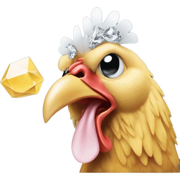 chicken made of diamond, side view, chicken is crying emoji