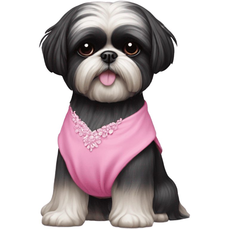 Black Shih tzu wearing a pink dress emoji