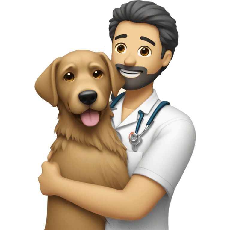 a vet hugging a shaggy labrador-like dog emoji