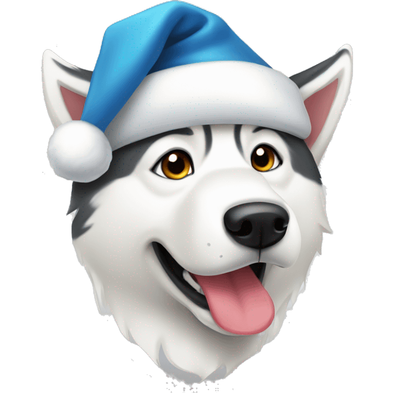 white husky with santa cap emoji