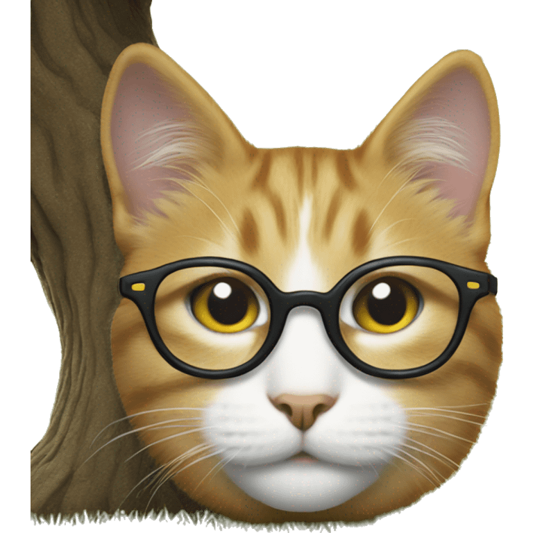 a cat with glasses sits under a tree emoji