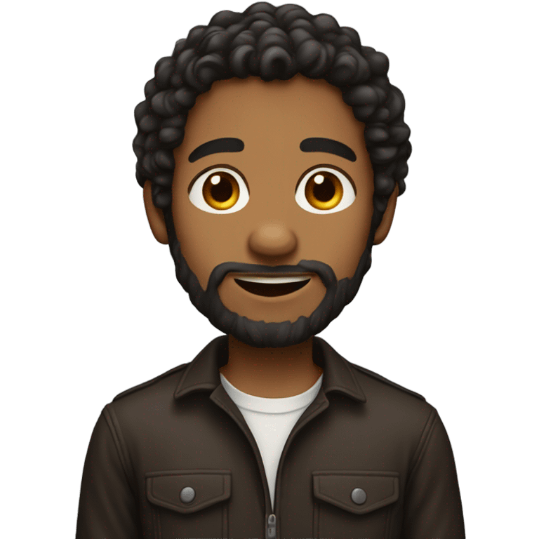 emoji of young man with dark brown long currly hair, and short small beard emoji