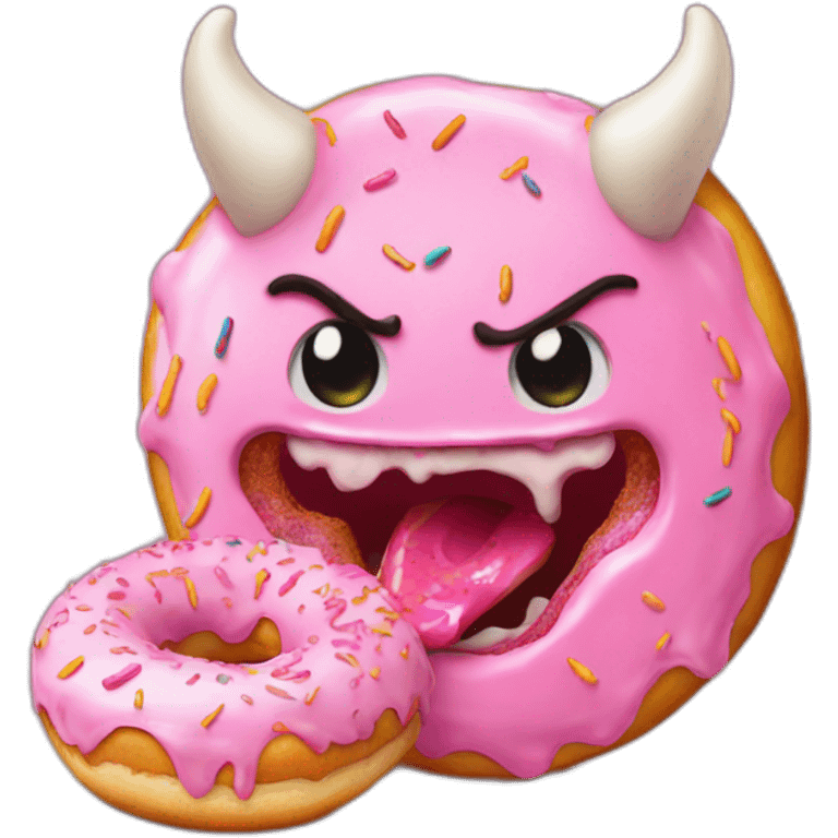 a demon eating a pink frosted donut emoji