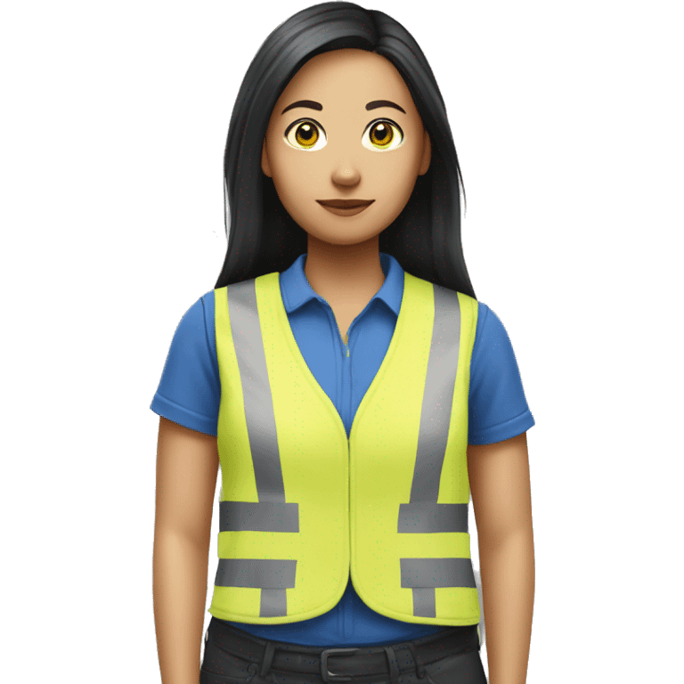 Ikea coworker asian woman blue stripes t-shirt and yellow security vest emoji