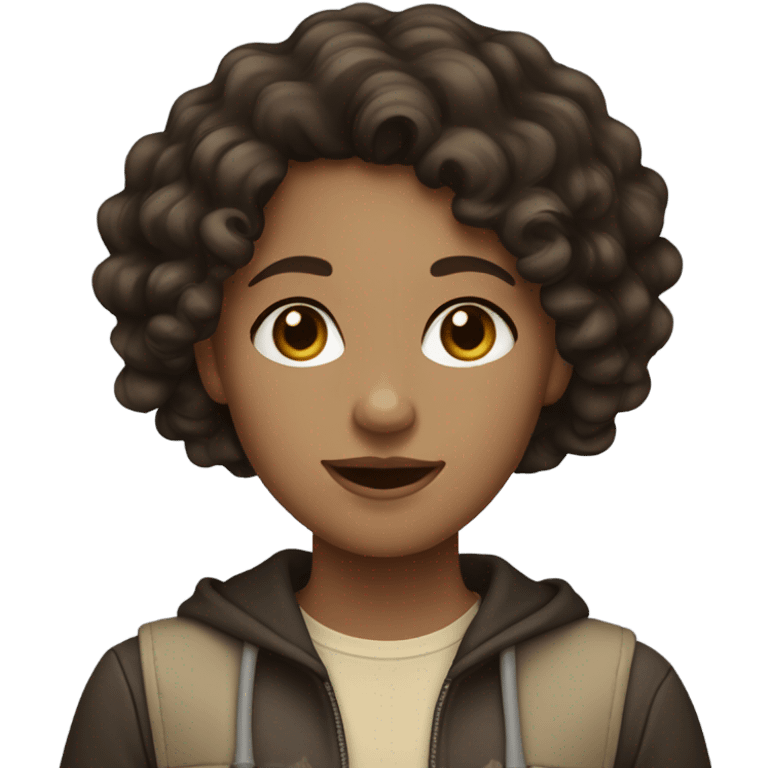 Dark brown Wavy curly haired beige skin teenager girl emoji