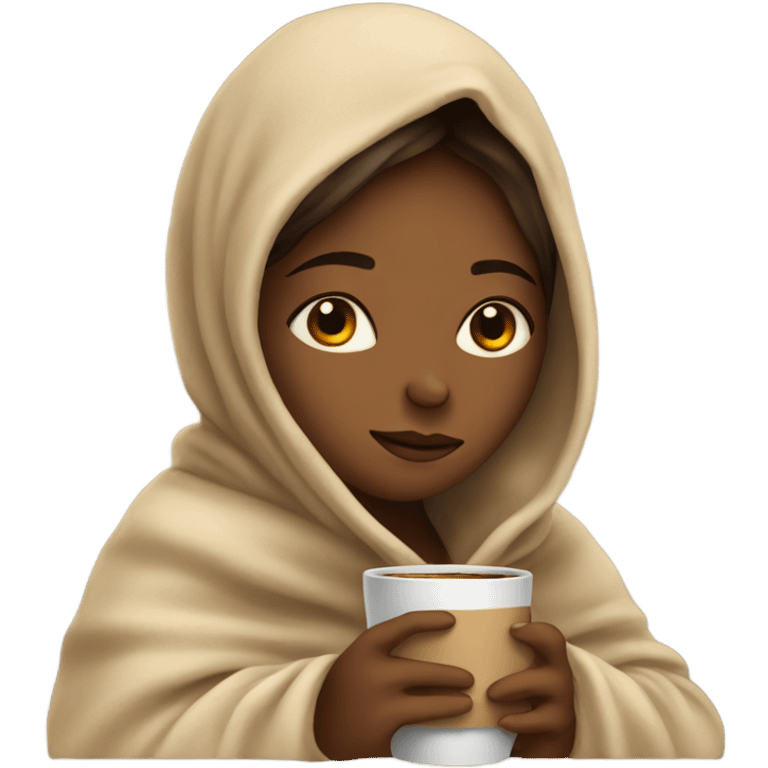 girl inside a blanket sipping coffee eyes closed emoji