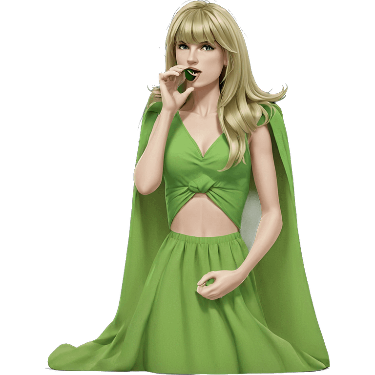 blonde girl in green dress emoji