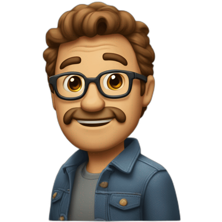 Imagen al estilo Disney Pixar de hombre de 55 años, pelo moreno y canoso, gafas, barba de 3 días y complexión fuerte emoji