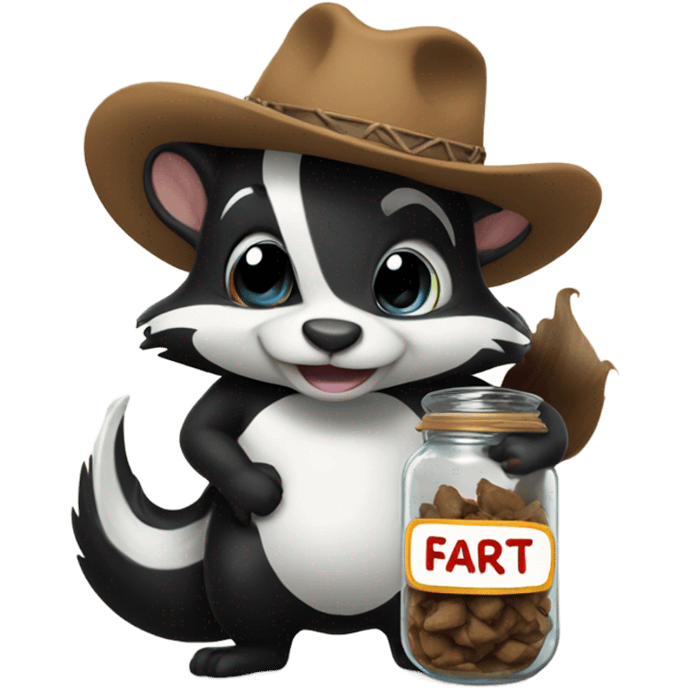 Skunk hugging a jar of fart and wearing cowboy hat emoji