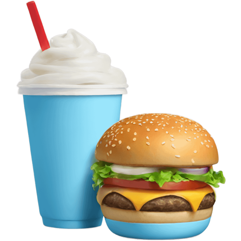 Burger and a shake in a light blue cup emoji