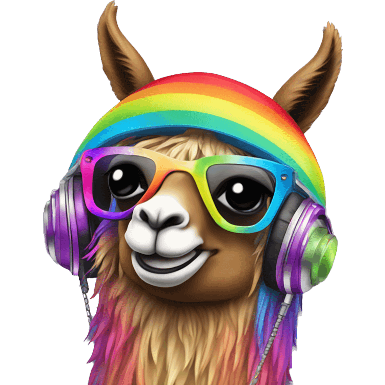 Rainbow llama DJ in DJ booth emoji