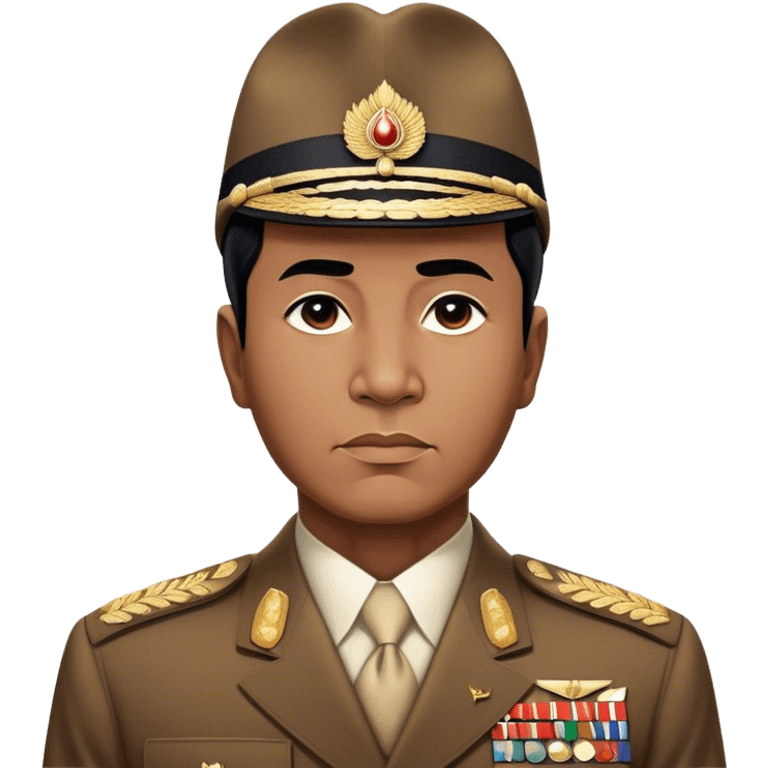 ​Cinematic Realistic Portrait of Sukarno, depicted in a lifelike, realistic style based on his iconic portrait, showcasing his thoughtful, charismatic expression in period attire, rendered with detailed textures and warm, evocative lighting that captures his pioneering spirit and national pride, emoji