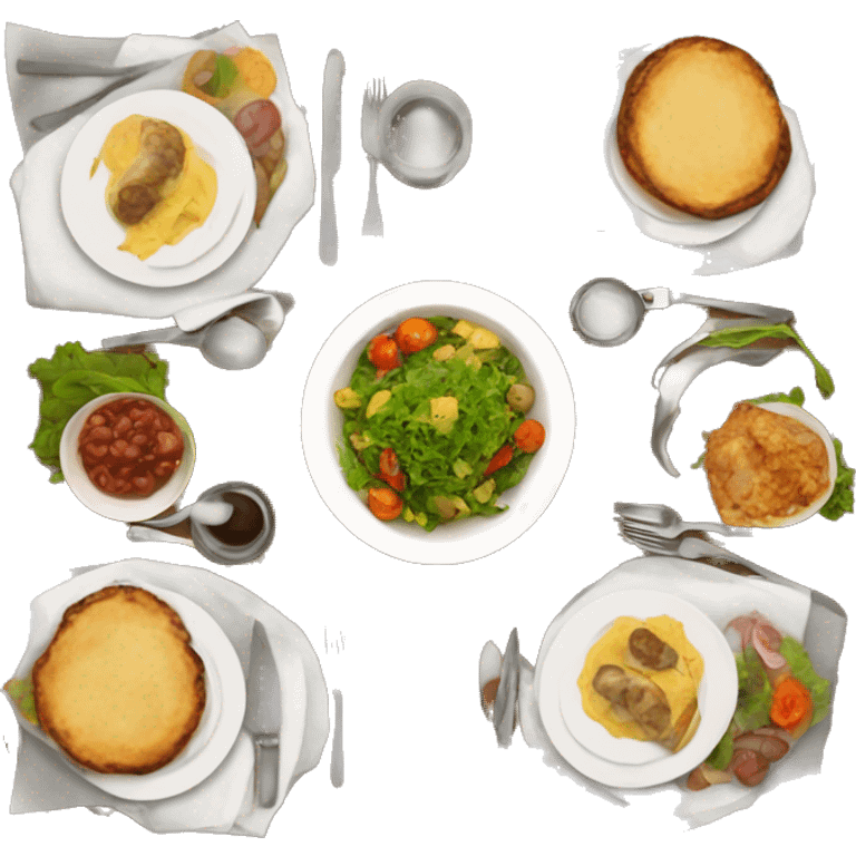 top-down view of dinner table with four seats and cutlery on the table emoji