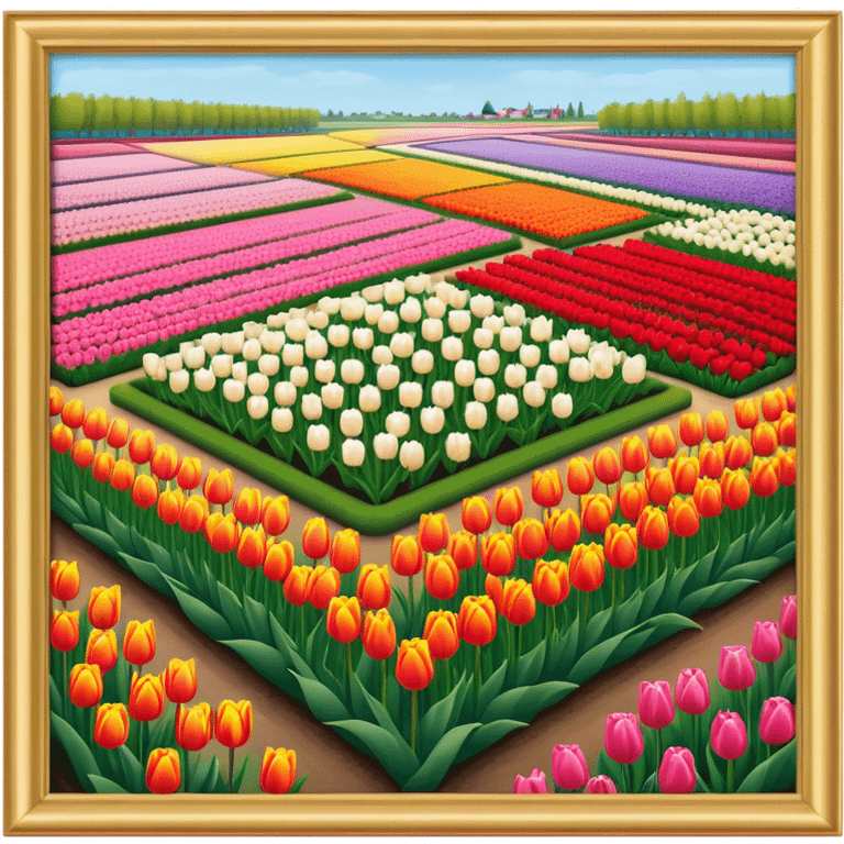 Cinematic Realistic Keukenhof Gardens Landmark Emoji, showcasing expansive tulip fields rendered with crisp, lifelike detail and radiant lighting. emoji