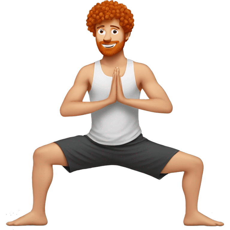 Guy doing yoga with curly short red hair emoji