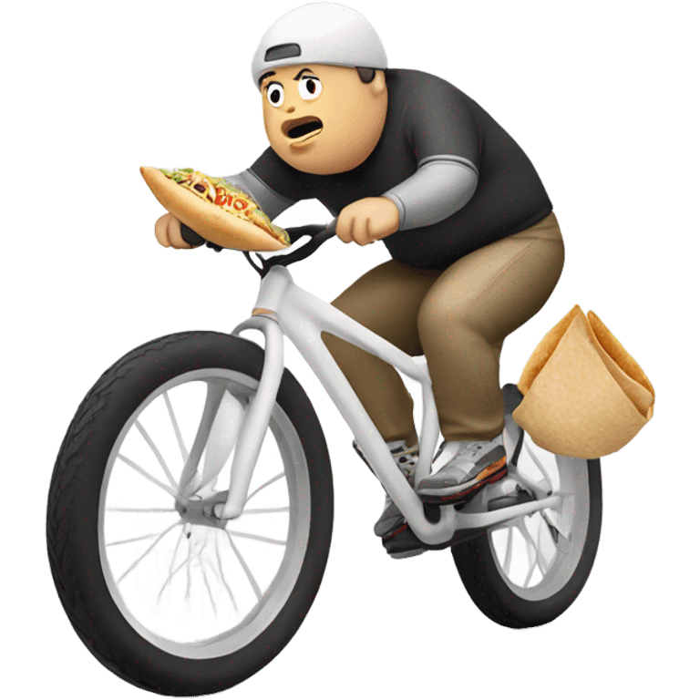 Fat white bike rider eating a burrito emoji