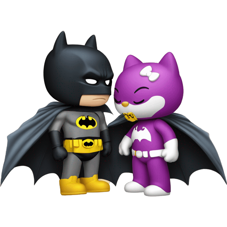 hello kitty and batman kissing cartoon style emoji