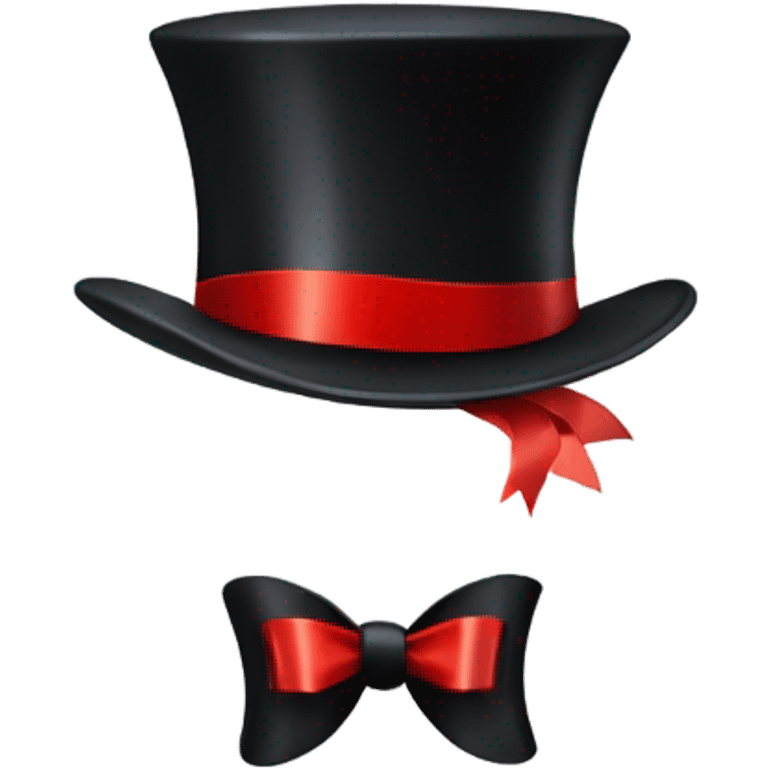 A black top hat displaying a red ribbon around the base. The ribbon forms a visible bow at the front, with the ends falling slightly over  emoji