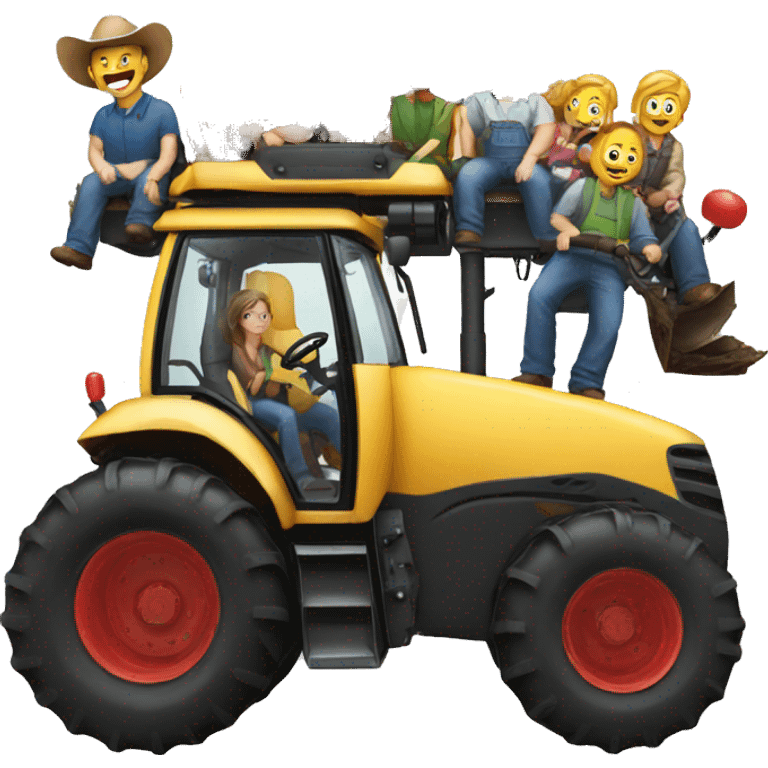 group of people driving giant tractor emoji