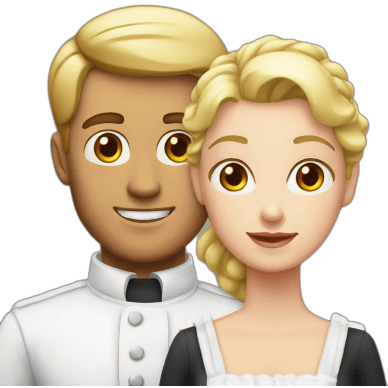 white man dressed in maid uniform next to his white wife dressed in a dress emoji