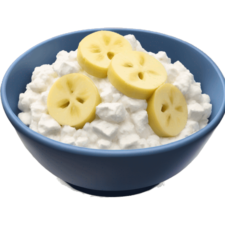 Cottage cheese in a bowl with banana slices as a topping emoji