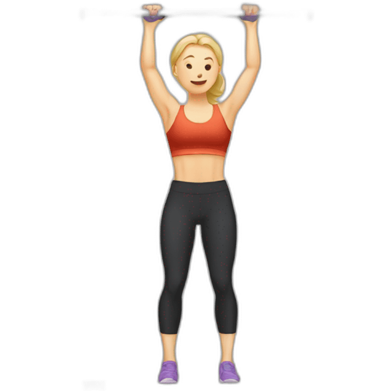 white woman doing pull-ups emoji