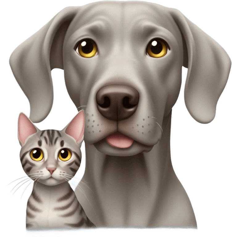 Weimaraner with tabby cat emoji