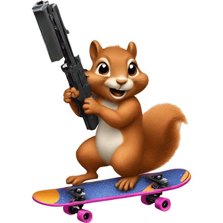 Squirrel riding skateboard with gun  emoji